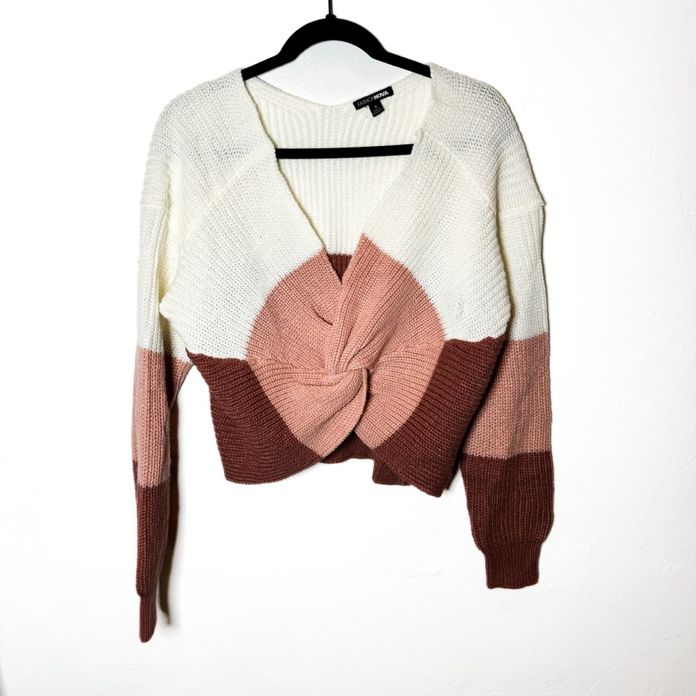 Cream, Peach, Maroon cropped sweater w/ Rouched Detail